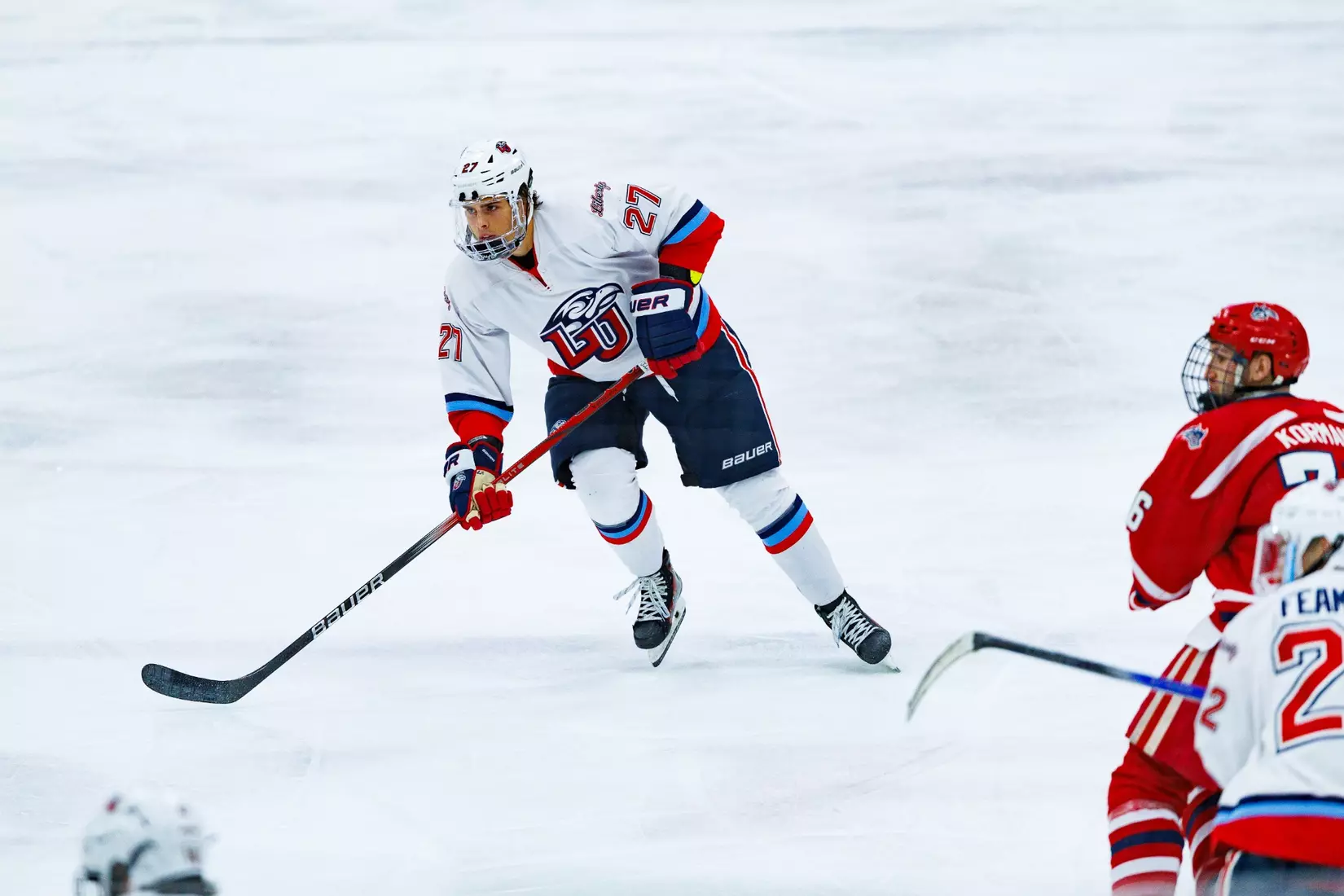Liberty University’s Men’s D1 Hockey team faces Stony Brook University at Lahaye Ice Center on October 26th, 2024. (Photo by Ryan Anderson)