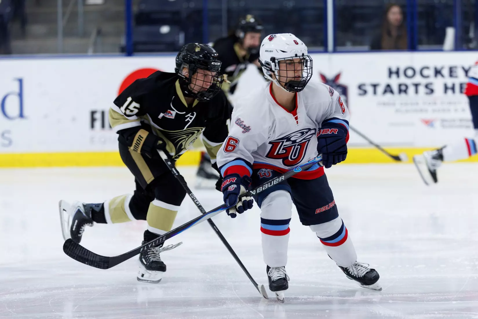 Liberty University’s Women’s D1 Hockey team takes on Lindenwood at the Lahaye Ice Center on October 17, 2025. (Photo by: Jessie Jordan)
