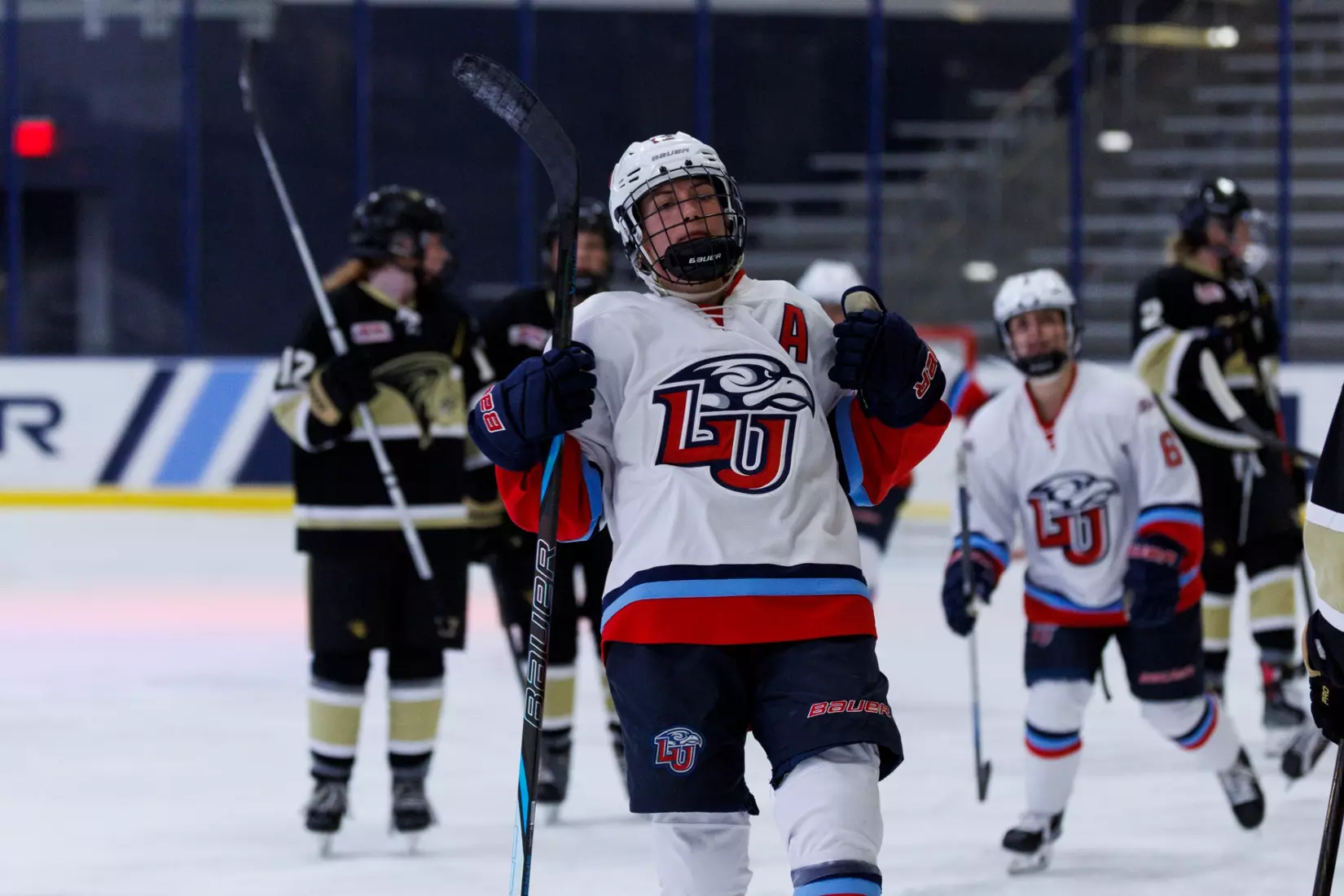 Liberty University’s Women’s D1 Hockey team takes on Lindenwood at the Lahaye Ice Center on October 17, 2025. (Photo by: Jessie Jordan)
