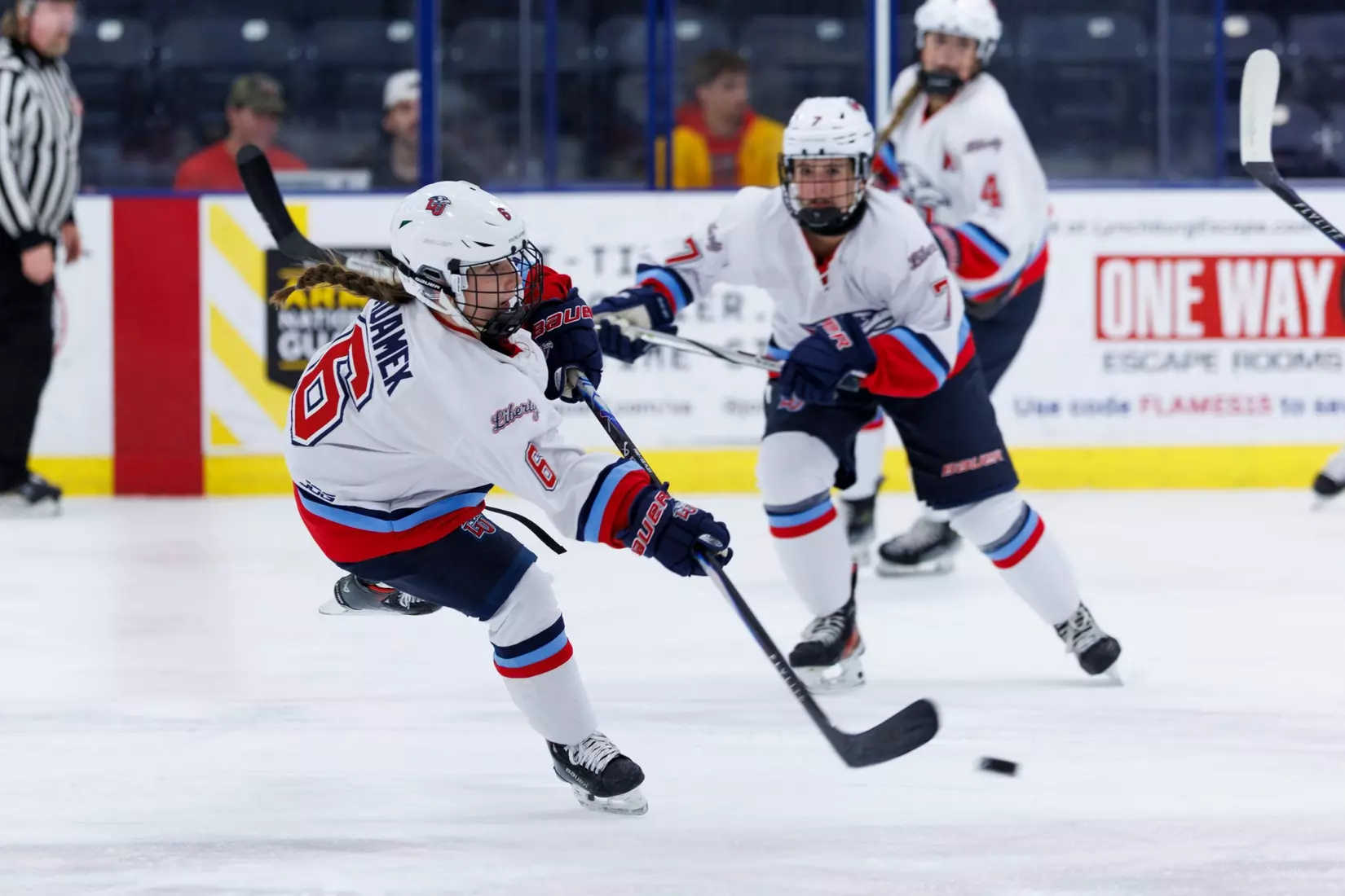 Liberty University’s Women’s D1 Hockey team takes on Lindenwood at the Lahaye Ice Center on October 17, 2025. (Photo by: Jessie Jordan)
