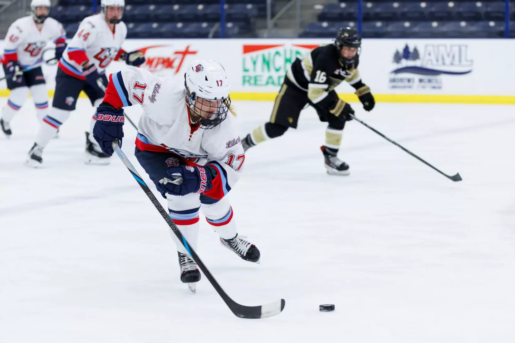 Liberty University’s Women’s D1 Hockey team takes on Lindenwood at the Lahaye Ice Center on October 17, 2025. (Photo by: Jessie Jordan)
