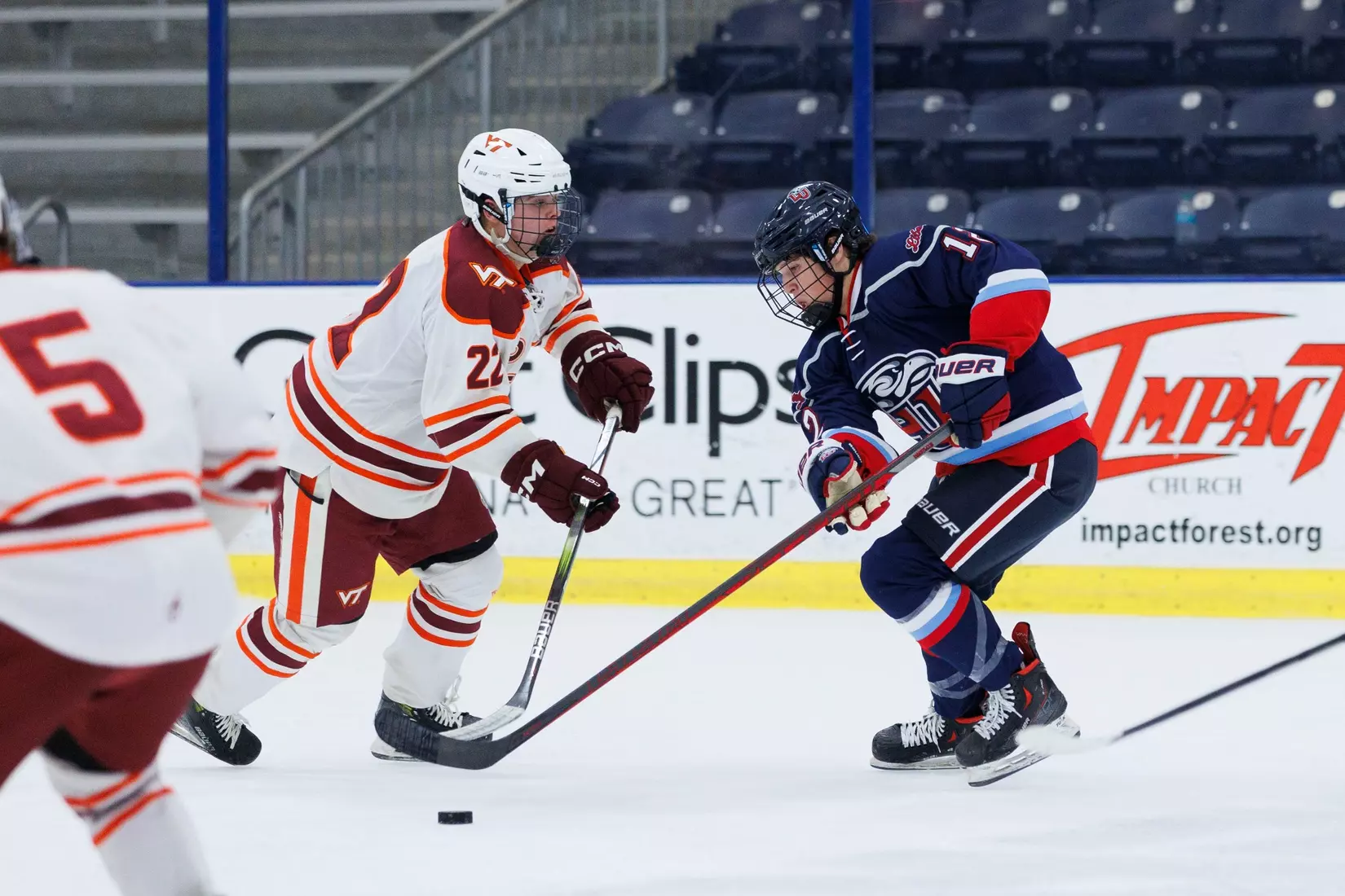 Liberty Men’s D2 Hockey takes on Virginia Tech in the Lahaye Ice Center on October 17, 2025. (Photo by Emily Cuthrell)