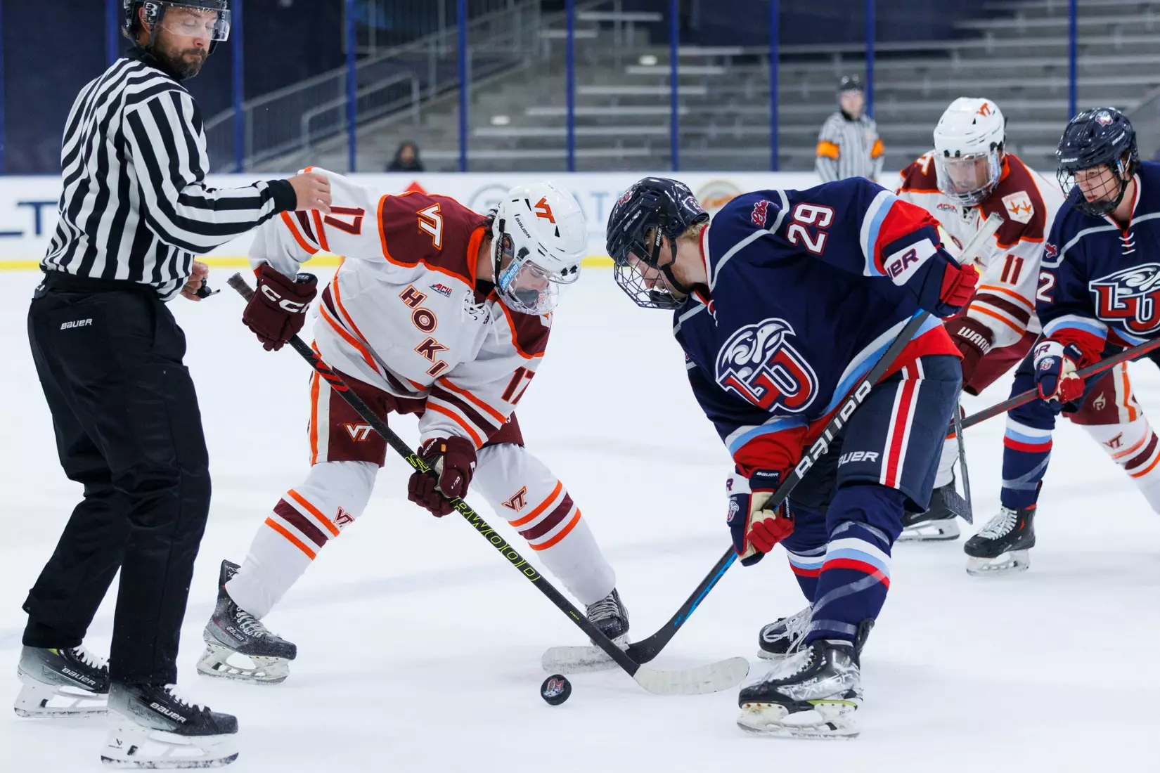 Liberty Men’s D2 Hockey takes on Virginia Tech in the Lahaye Ice Center on October 17, 2025. (Photo by Emily Cuthrell)