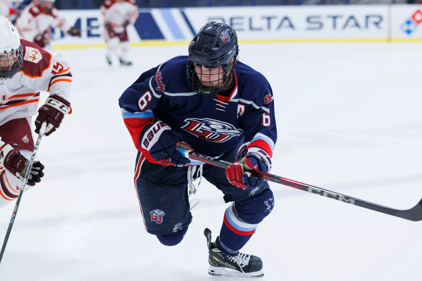 Liberty Men’s D2 Hockey takes on Virginia Tech in the Lahaye Ice Center on October 17, 2025. (Photo by Emily Cuthrell)