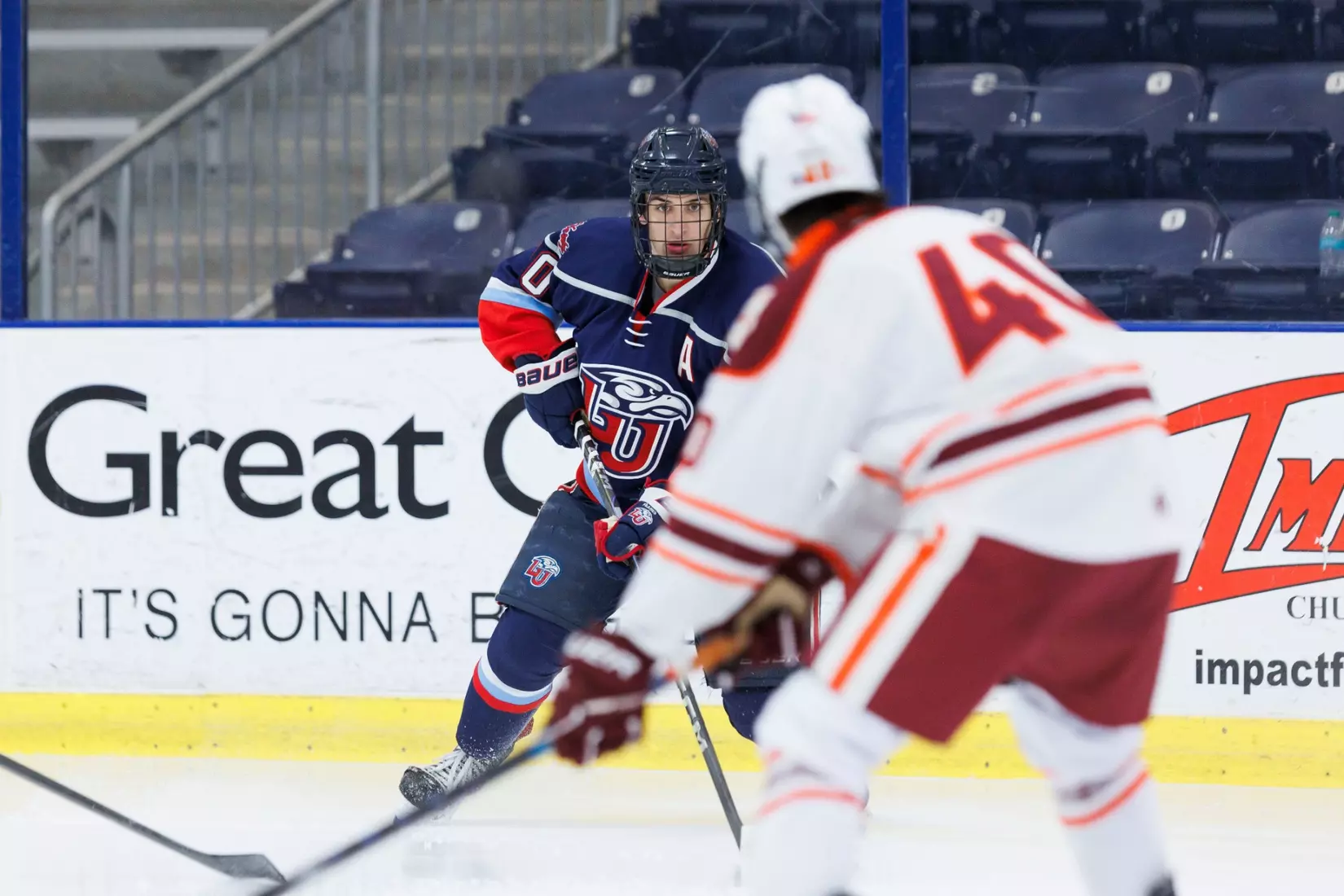 Liberty Men’s D2 Hockey takes on Virginia Tech in the Lahaye Ice Center on October 17, 2025. (Photo by Emily Cuthrell)