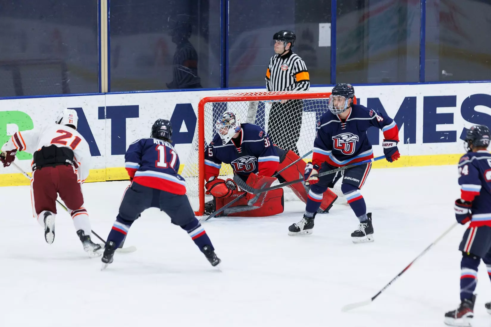 Liberty Men’s D2 Hockey takes on Virginia Tech in the Lahaye Ice Center on October 17, 2025. (Photo by Emily Cuthrell)
