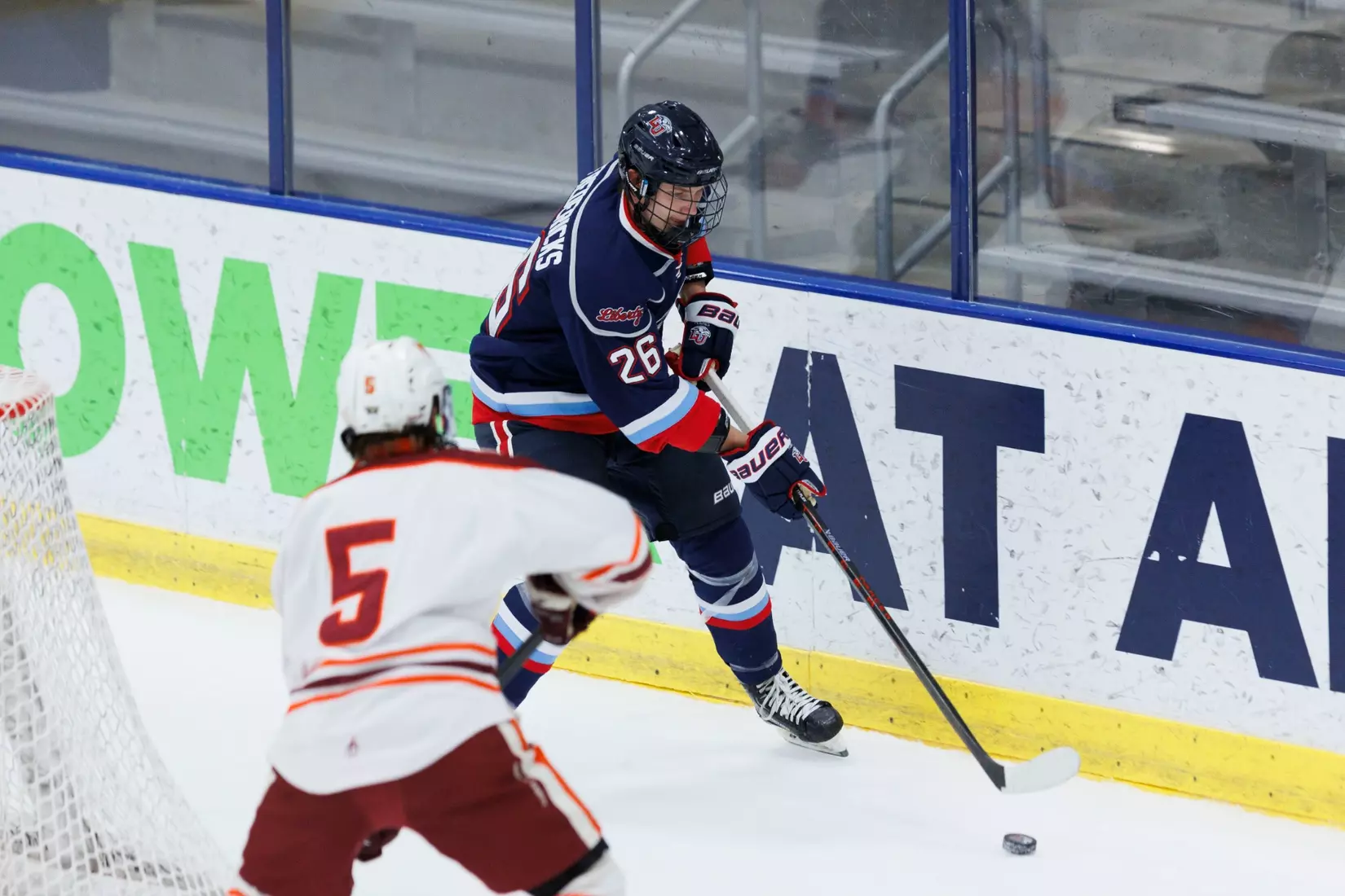 Liberty Men’s D2 Hockey takes on Virginia Tech in the Lahaye Ice Center on October 17, 2025. (Photo by Emily Cuthrell)