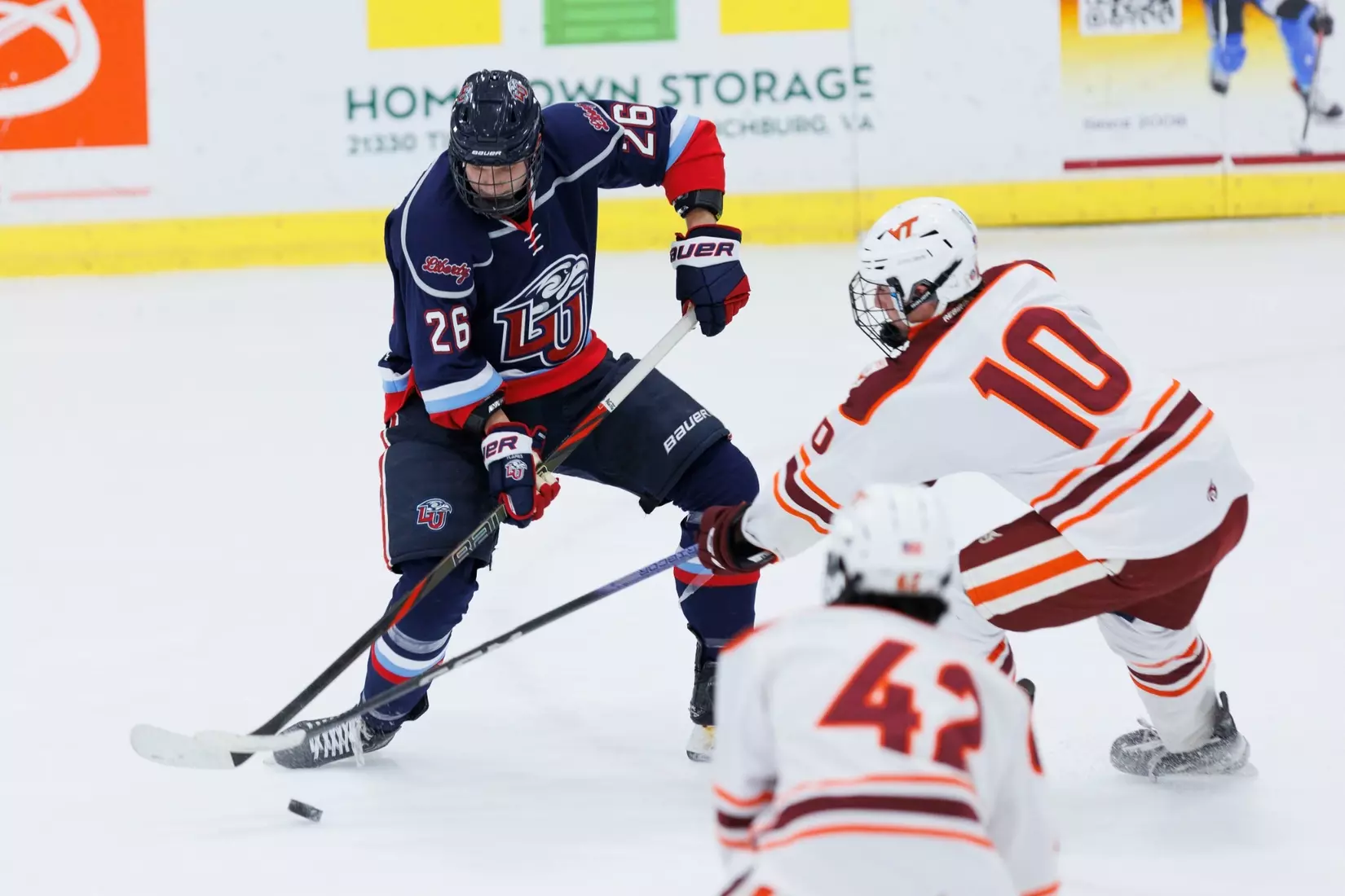 Liberty Men’s D2 Hockey takes on Virginia Tech in the Lahaye Ice Center on October 17, 2025. (Photo by Emily Cuthrell)