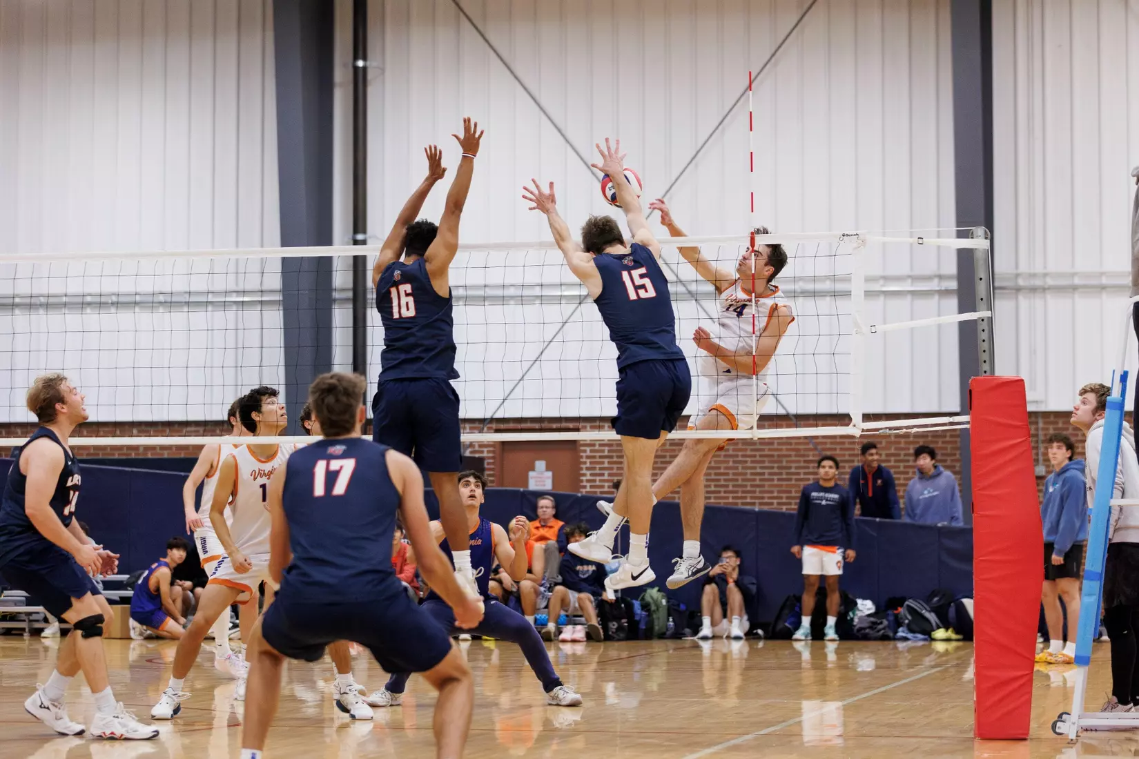 The Liberty Men’s Indoor Volleyball team faces the University of Virginia at the Preseason ECVF Tournament in the Lahaye Multipurpose Center on October 18th, 2025. (Photo by Grace Greer)