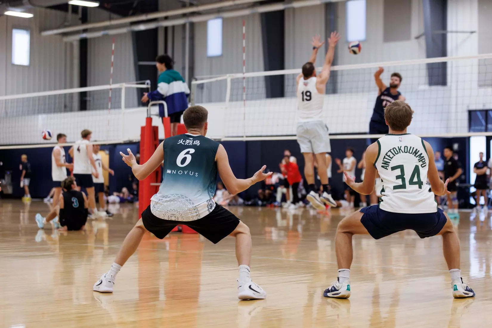 The Liberty Men’s Indoor Volleyball team faces an LU Alumni team at the Preseason ECVF Tournament in the Lahaye Multipurpose Center on October 18th, 2025. (Photo by Grace Greer)