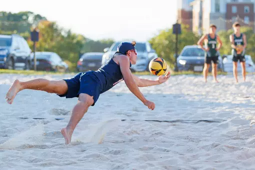 Liberty University’s Men’s Beach Volleyball team faces Stevenson University at the East Campus Beach Courts on October 4, 2025. (Photo by Ryan Anderson)
