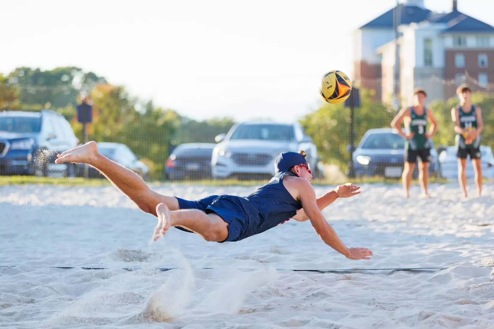 Liberty University’s Men’s Beach Volleyball team faces Stevenson University at the East Campus Beach Courts on October 4, 2025. (Photo by Ryan Anderson)