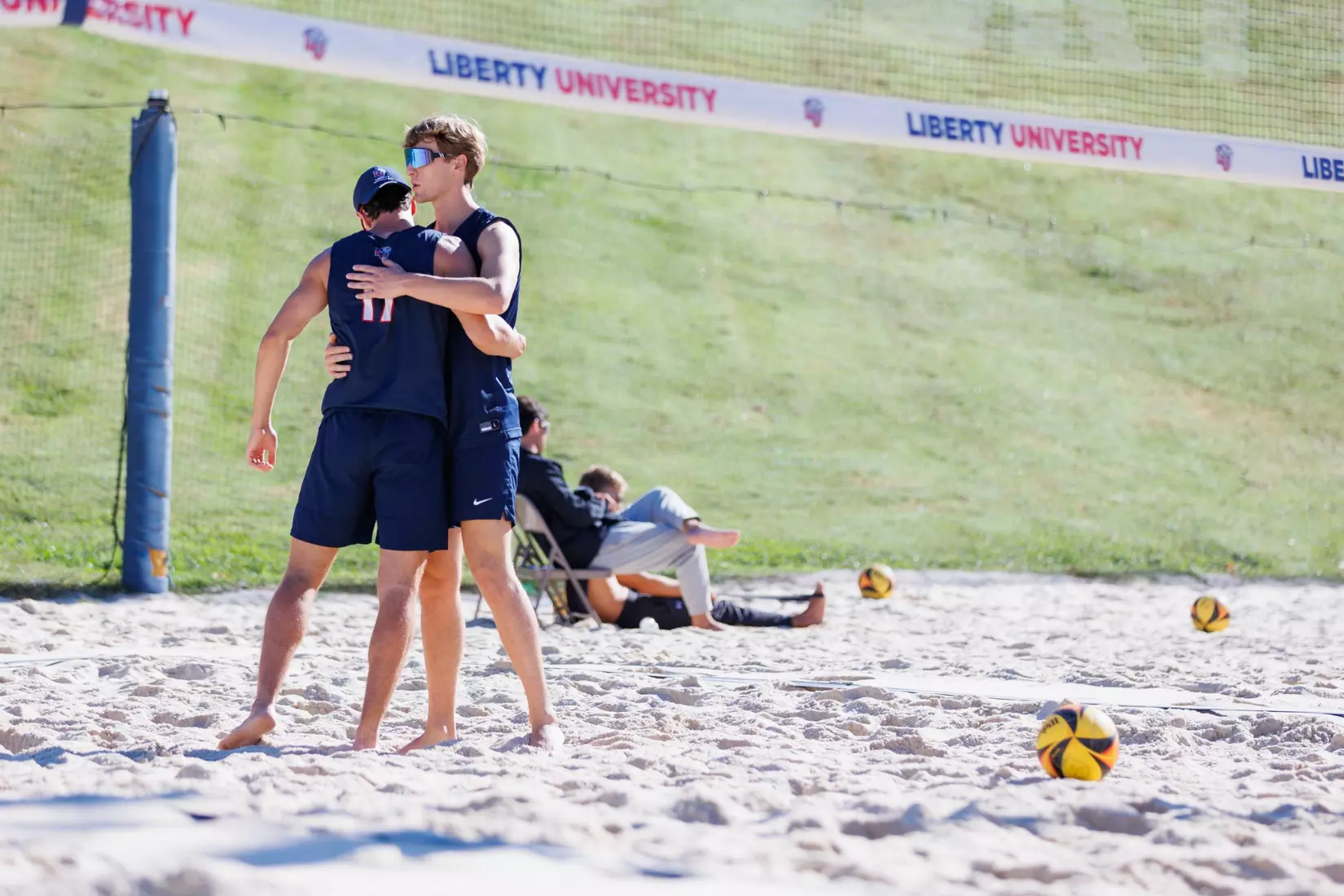 Liberty University’s Men’s Beach Volleyball team faces Webber International University at the East Campus Beach Courts on October 4, 2025. (Photo by Ryan Anderson)