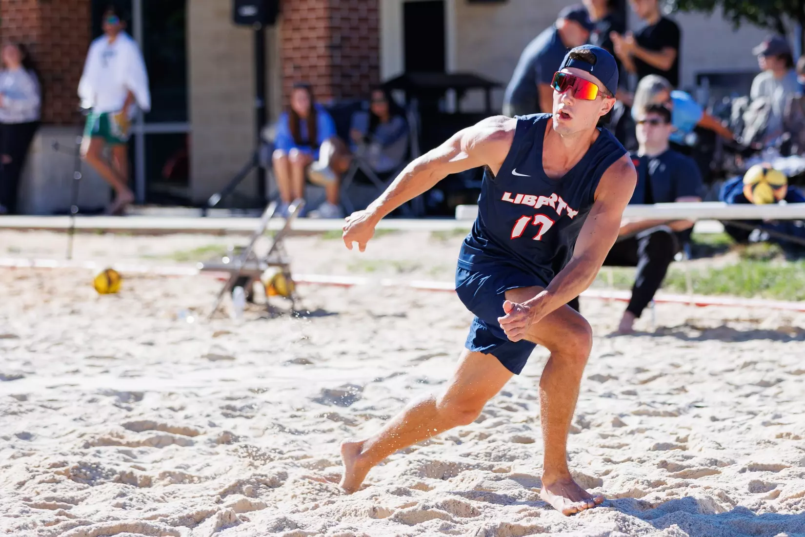 Liberty University’s Men’s Beach Volleyball team faces Webber International University at the East Campus Beach Courts on October 4, 2025. (Photo by Ryan Anderson)