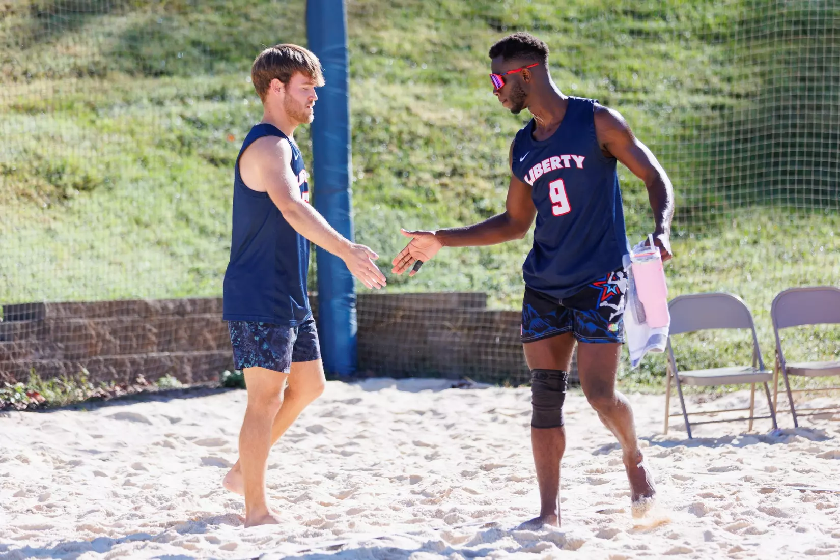 Liberty University’s Men’s Beach Volleyball team faces Webber International University at the East Campus Beach Courts on October 4, 2025. (Photo by Ryan Anderson)