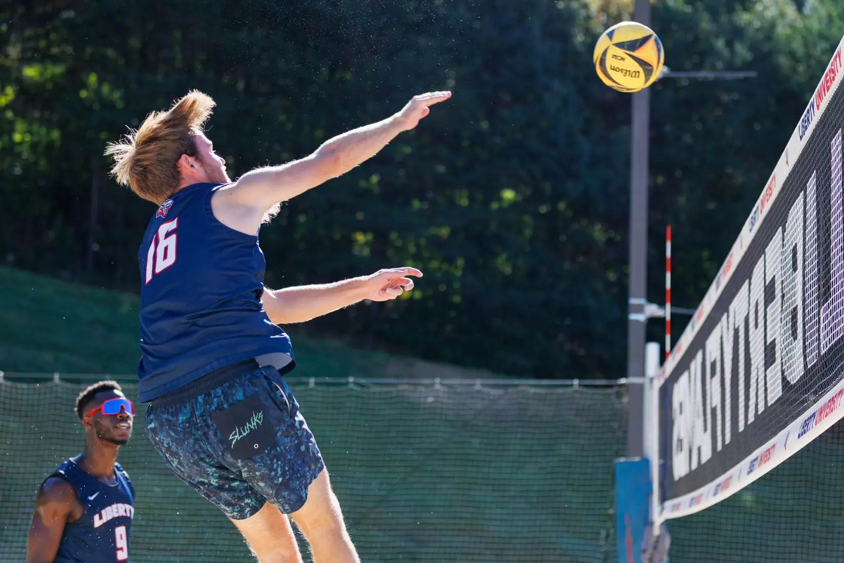 Liberty University’s Men’s Beach Volleyball team faces Webber International University at the East Campus Beach Courts on October 4, 2025. (Photo by Ryan Anderson)