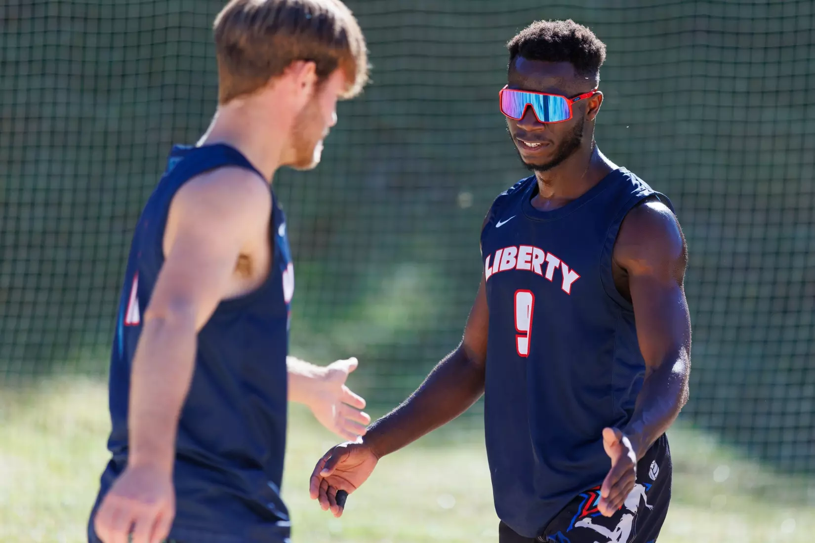 Liberty University’s Men’s Beach Volleyball team faces Webber International University at the East Campus Beach Courts on October 4, 2025. (Photo by Ryan Anderson)