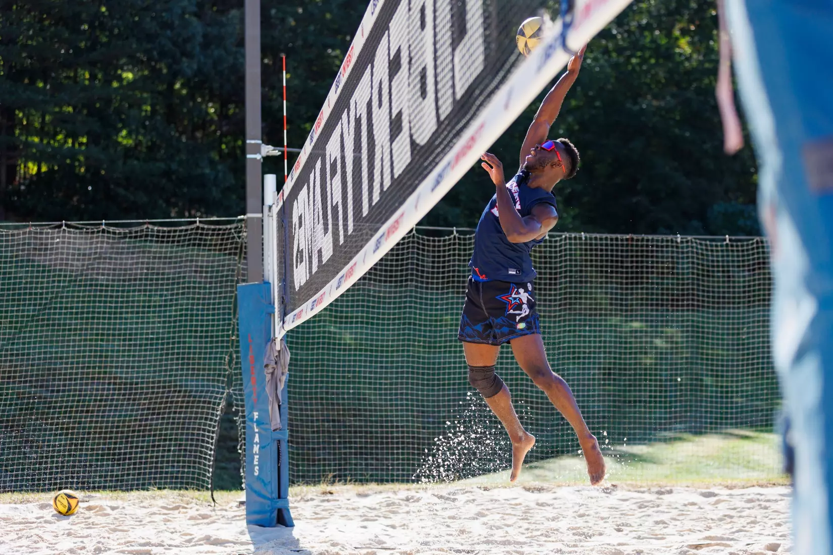 Liberty University’s Men’s Beach Volleyball team faces Webber International University at the East Campus Beach Courts on October 4, 2025. (Photo by Ryan Anderson)