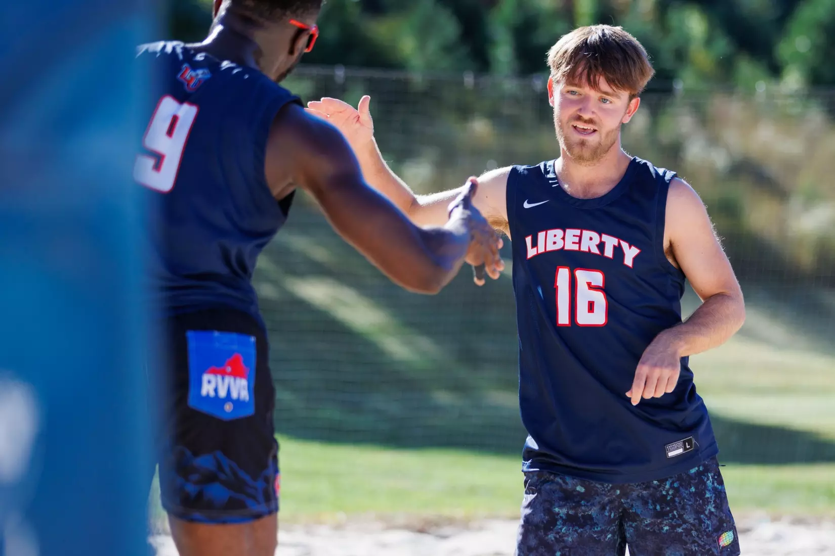 Liberty University’s Men’s Beach Volleyball team faces Webber International University at the East Campus Beach Courts on October 4, 2025. (Photo by Ryan Anderson)