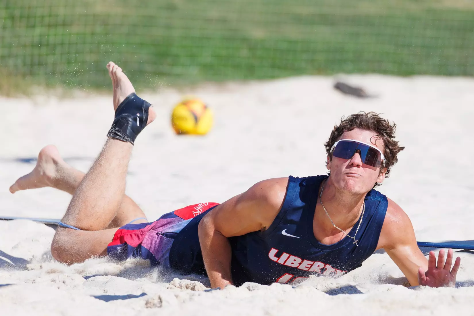 Liberty University’s Men’s Beach Volleyball team faces Wingate University at the East Campus Beach Courts on October 4, 2025. (Photo by Ryan Anderson)