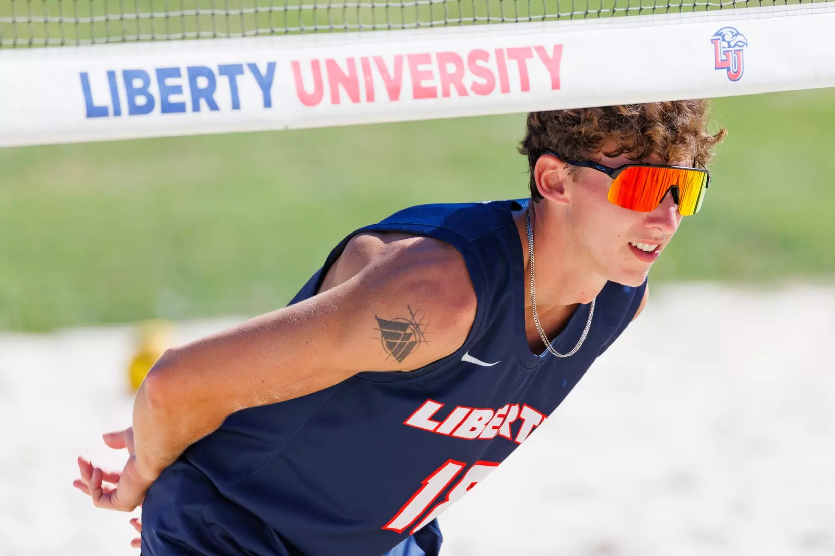 Liberty University’s Men’s Beach Volleyball team faces Webber International University at the East Campus Beach Courts on October 4, 2025. (Photo by Ryan Anderson)