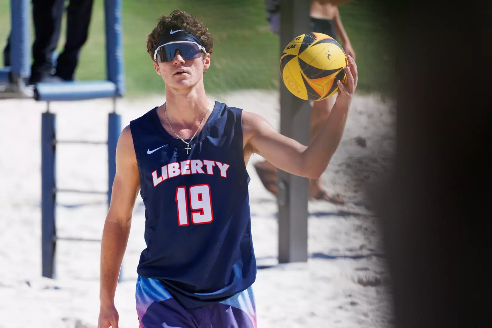 Liberty University’s Men’s Beach Volleyball team faces Webber International University at the East Campus Beach Courts on October 4, 2025. (Photo by Ryan Anderson)