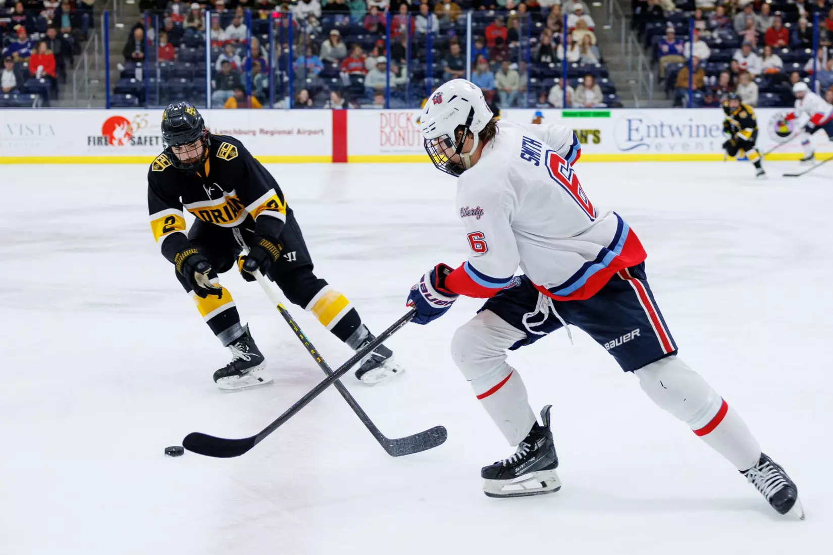 Liberty Men’s D1 Hockey hosts Adrian College for “Hall of Fame” Game in the Lahaye Hockey Center on January 31, 2025. (Photo by: Matt Reynolds)