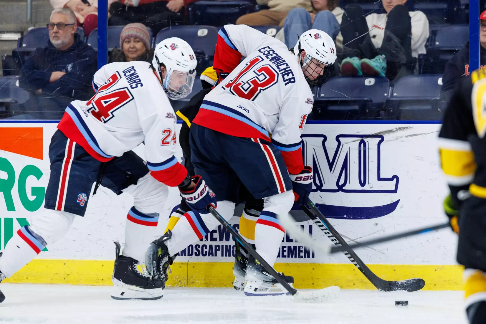 Liberty Men’s D1 Hockey hosts Adrian College for “Hall of Fame” Game in the Lahaye Hockey Center on January 31, 2025. (Photo by: Matt Reynolds)