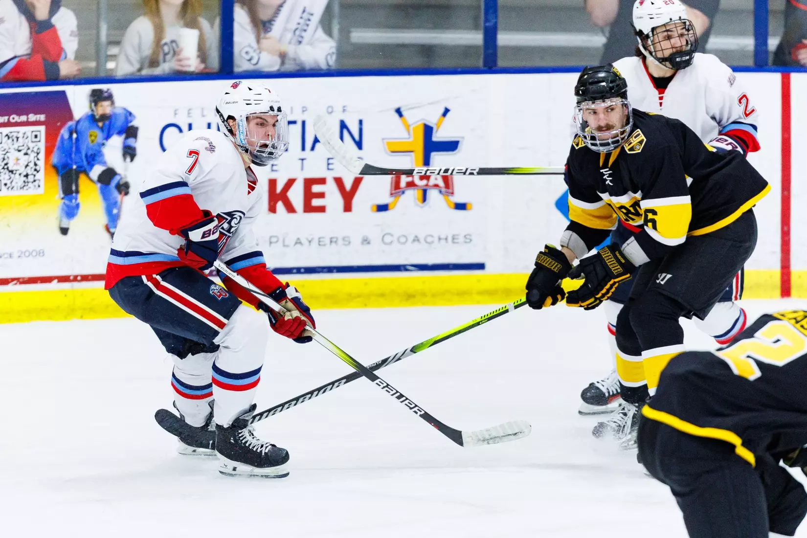 Liberty Men’s D1 Hockey hosts Adrian College for “Hall of Fame” Game in the Lahaye Hockey Center on January 31, 2025. (Photo by: Matt Reynolds)