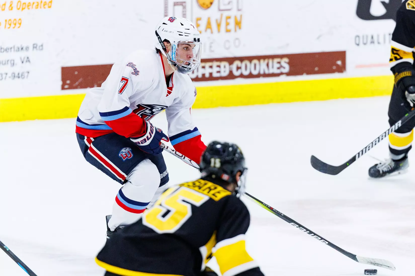 Liberty Men’s D1 Hockey hosts Adrian College for “Hall of Fame” Game in the Lahaye Hockey Center on January 31, 2025. (Photo by: Matt Reynolds)