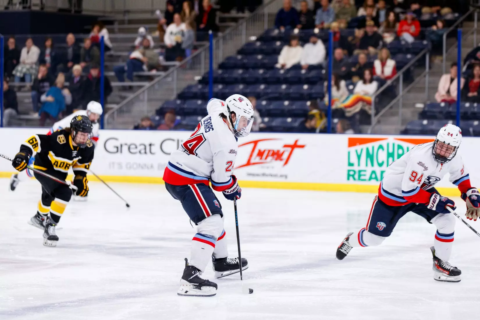 Liberty University’s Mens DI Hockey team faces Adrian College on January 31, 2025. (Photo by Ethan Smith)
