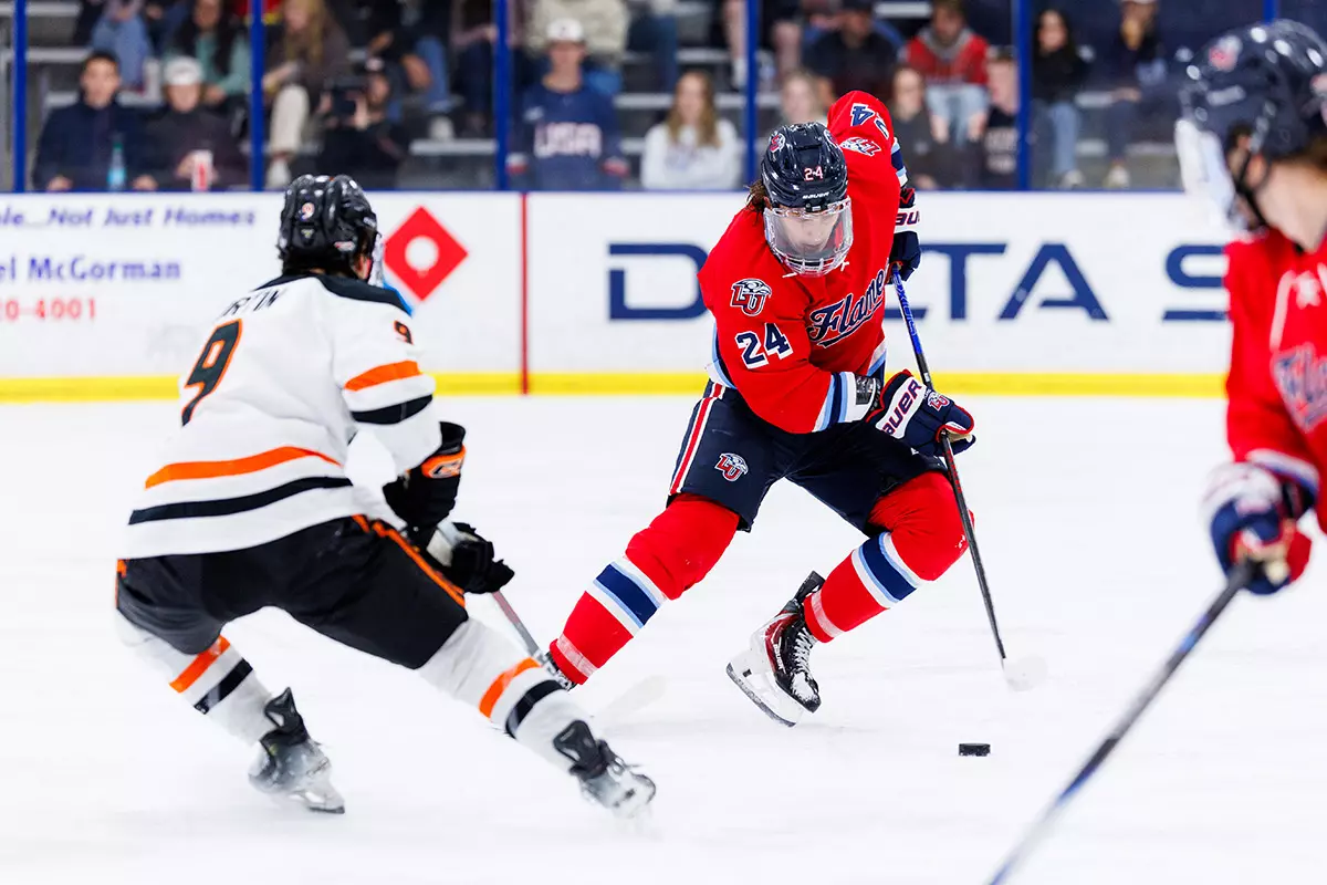 Men’s D1 Hockey takes on Jamestown in the LaHaye Ice Center on November 06, 2025. (Photo by KJ Jugar)