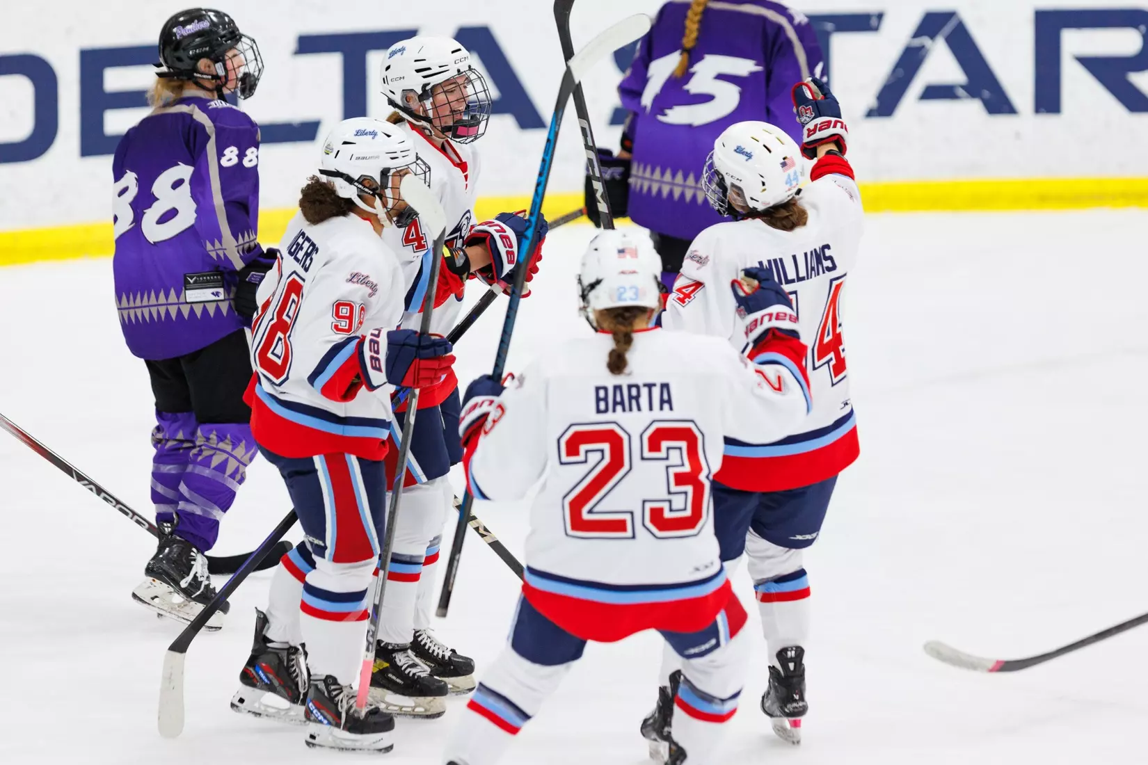 Liberty Women’s D2 Hockey faces High Point University at Lahaye Ice Center on November 2, 2025. (Photo by Ryan Anderson)
