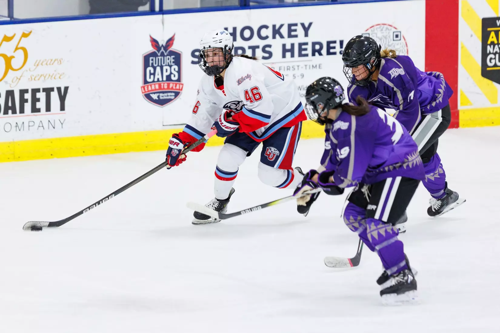 Liberty Women’s D2 Hockey faces High Point University at Lahaye Ice Center on November 2, 2025. (Photo by Ryan Anderson)