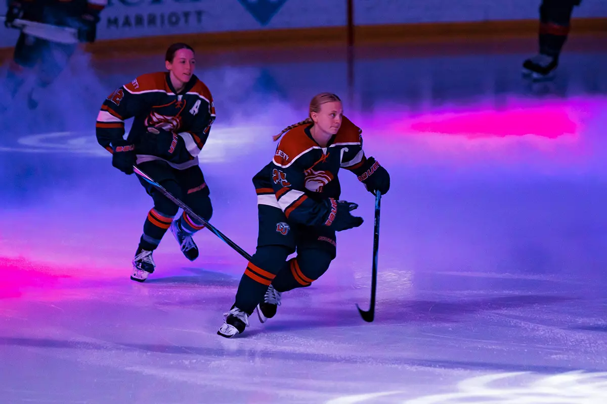 Liberty University’s Women’s D1 Hockey team plays Maryville on November 9, 2025. (Photo by Ethan Smith)
