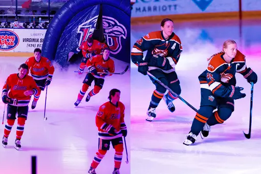 Men's and women's DI hockey players tunnel