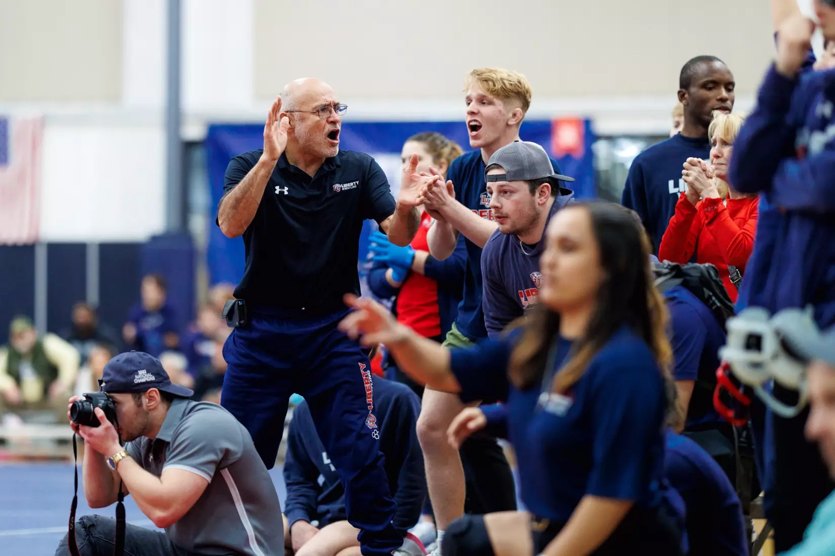 Liberty University competes in the Mid Atlantic Conference Wrestling Championship in the Lahaye Multipurpose Center on February 25, 2023. (Photo by: Chase Gyles)