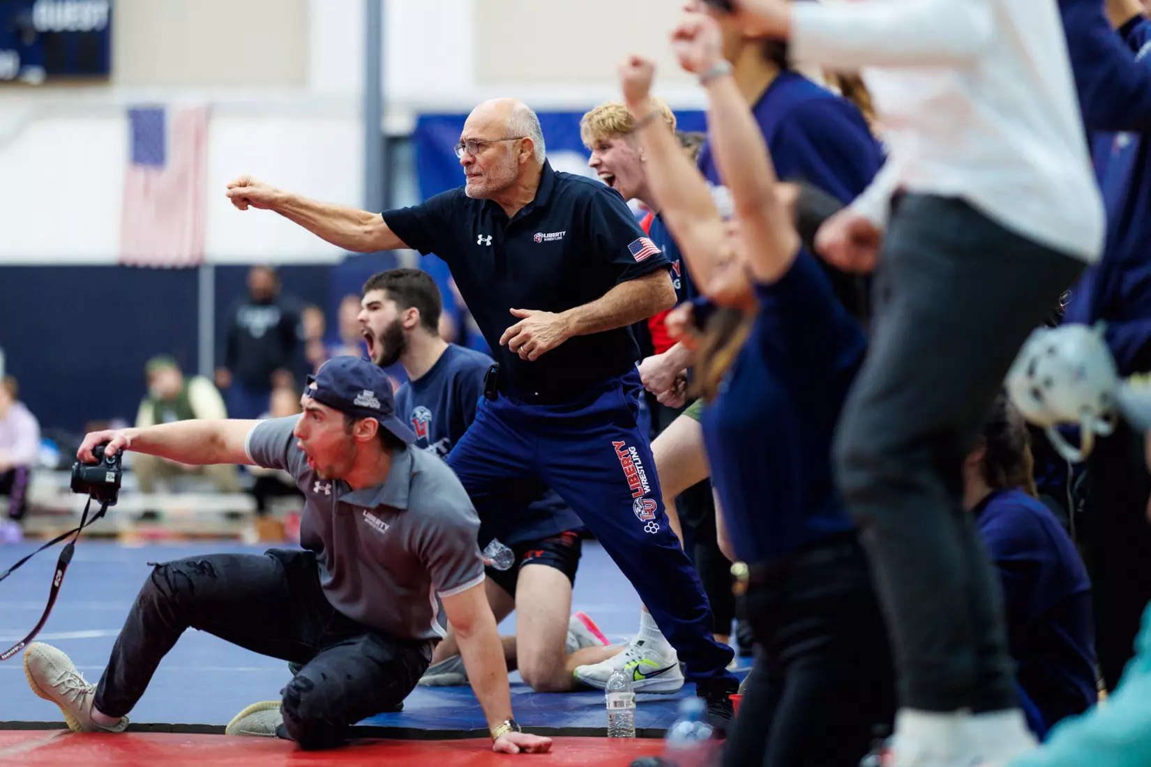 Liberty University competes in the Mid Atlantic Conference Wrestling Championship in the Lahaye Multipurpose Center on February 25, 2023. (Photo by: Chase Gyles)