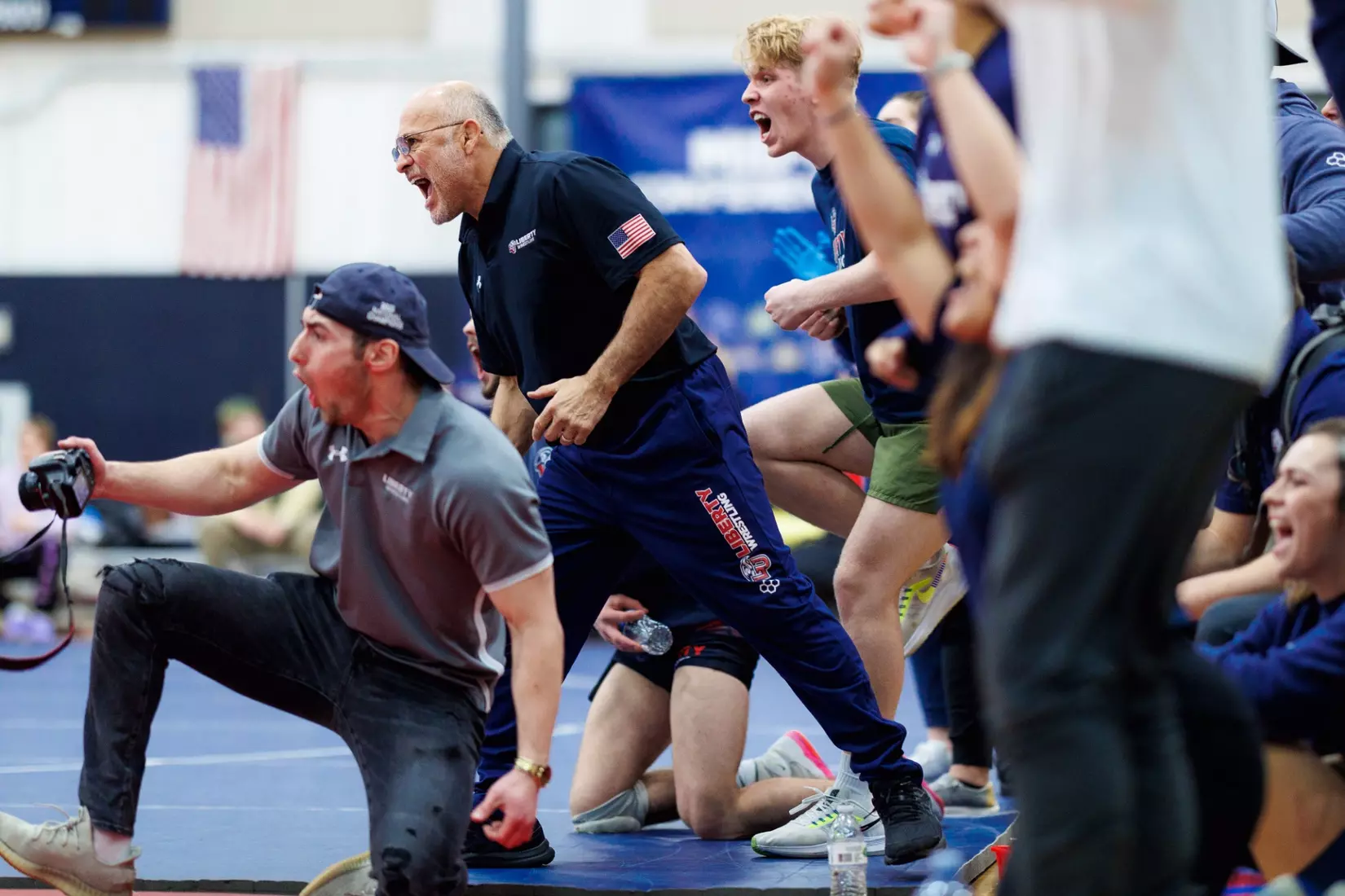 Liberty University competes in the Mid Atlantic Conference Wrestling Championship in the Lahaye Multipurpose Center on February 25, 2023. (Photo by: Chase Gyles)