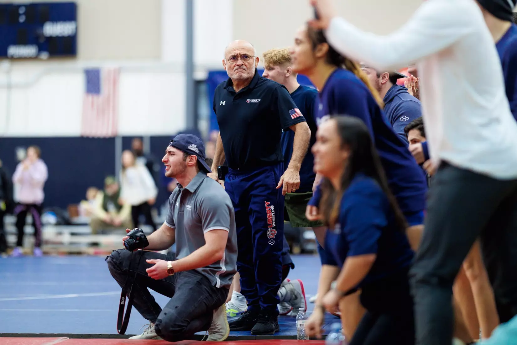 Liberty University competes in the Mid Atlantic Conference Wrestling Championship in the Lahaye Multipurpose Center on February 25, 2023. (Photo by: Chase Gyles)
