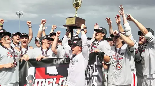 Liberty men's lacrosse with national championship trophy