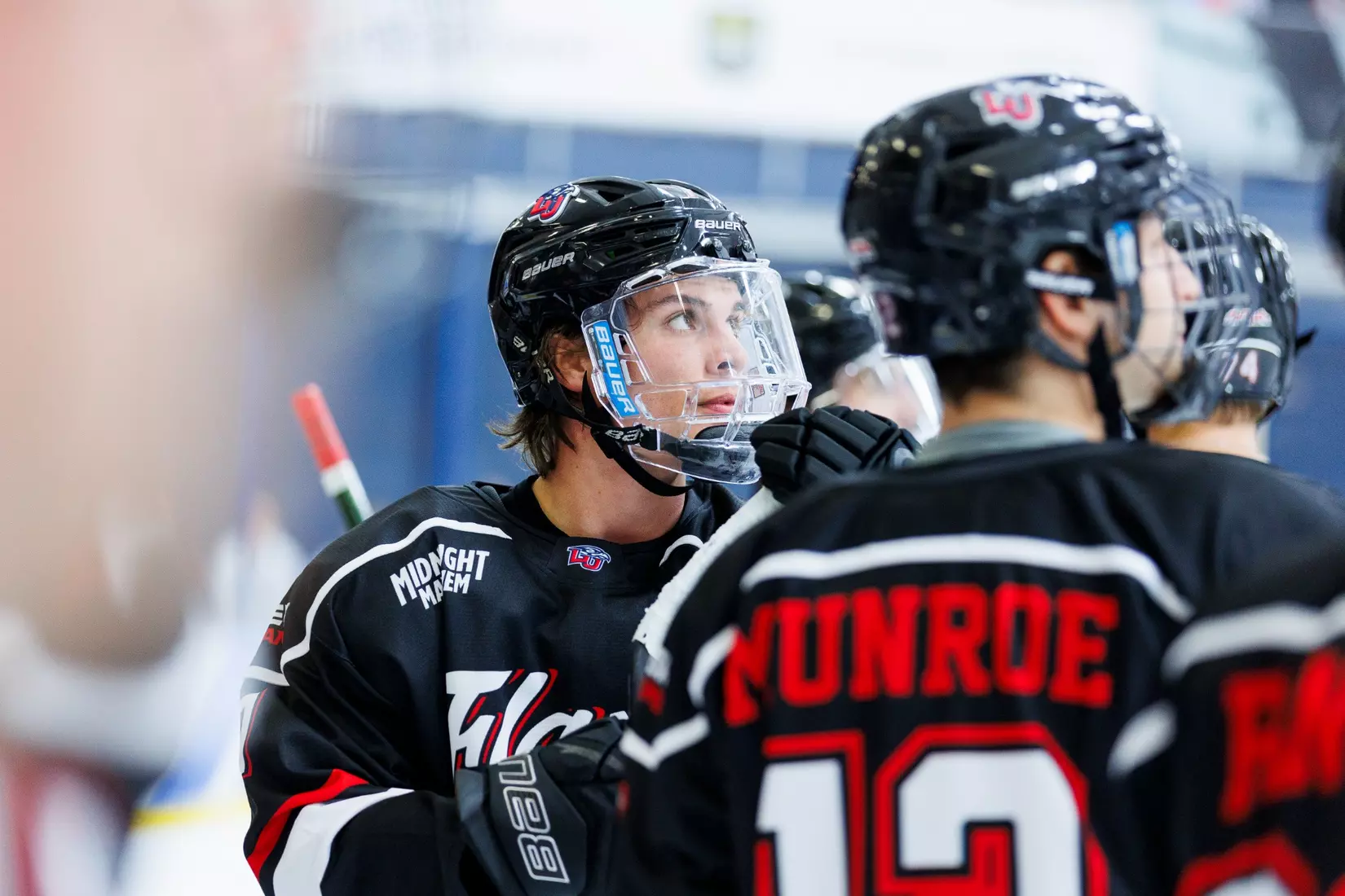 The Liberty Men’s D1 Hockey Team takes on Delaware at midnight for Midnight Mayhem in the Lahaye Ice Center on September 27th, 2025. (Photo by Grace Greer)