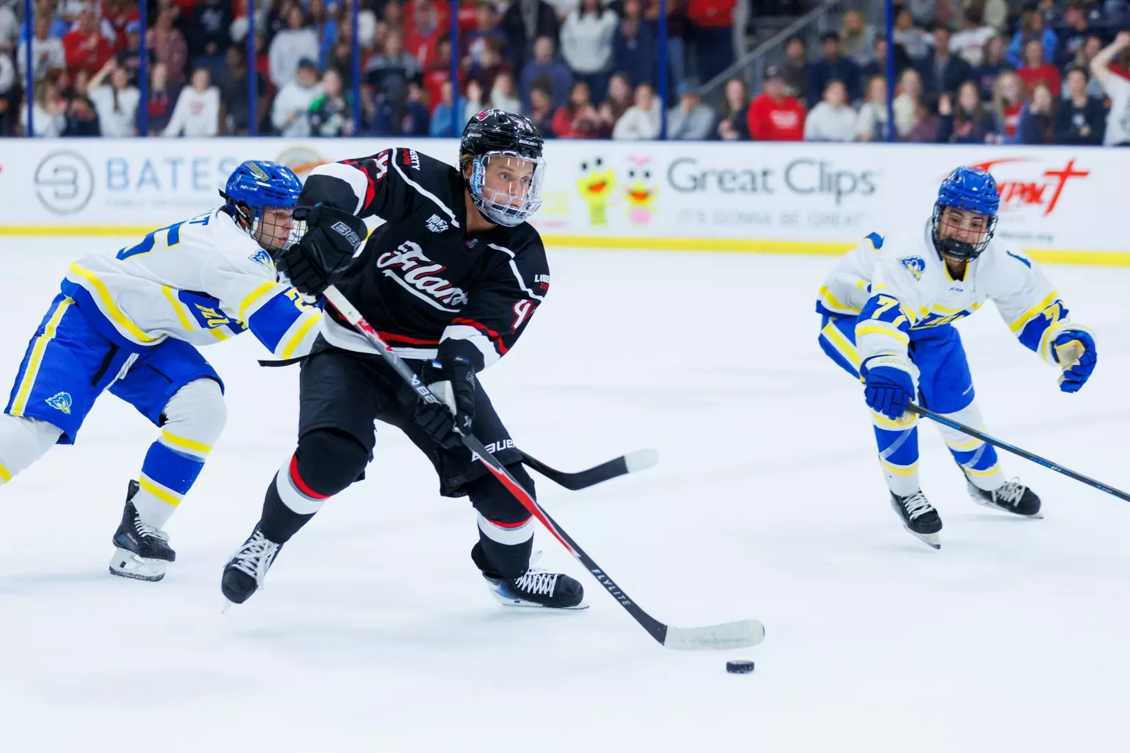 The Liberty Men’s D1 Hockey Team takes on Delaware at midnight for Midnight Mayhem in the Lahaye Ice Center on September 27th, 2025. (Photo by Grace Greer)
