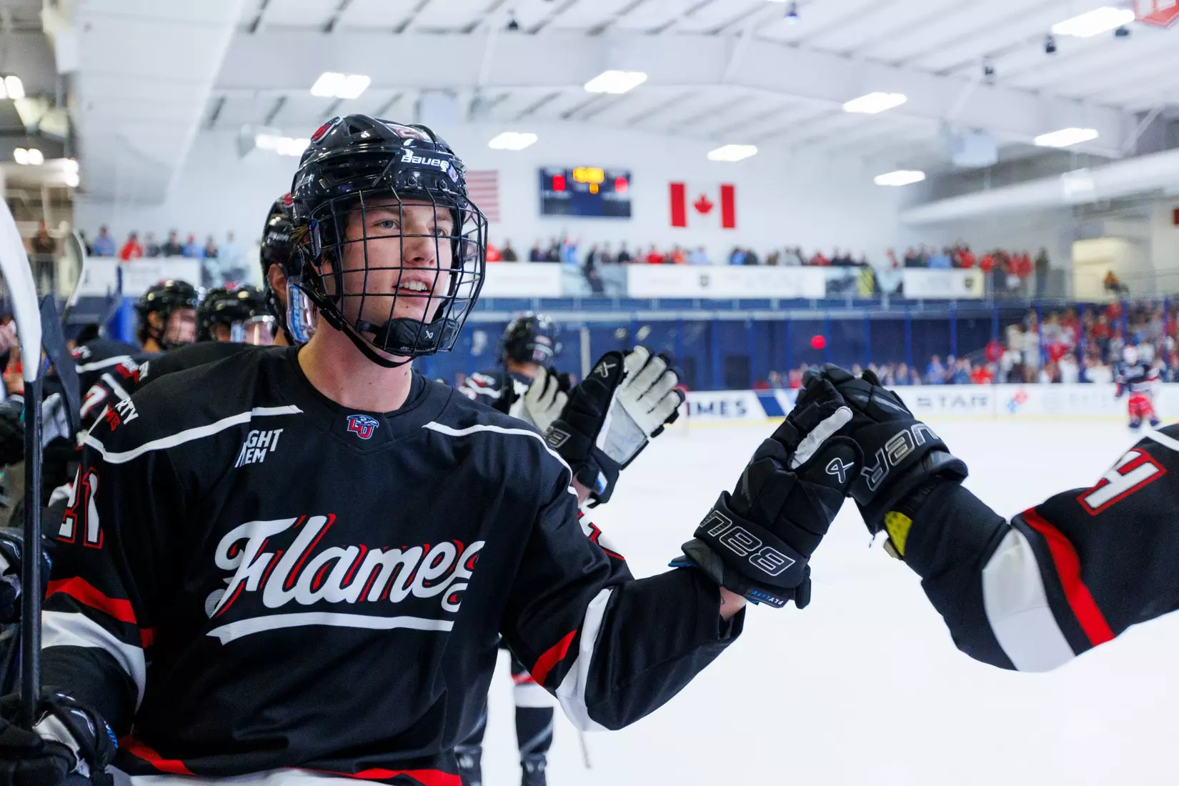 The Liberty Men’s D1 Hockey Team takes on Delaware at midnight for Midnight Mayhem in the Lahaye Ice Center on September 27th, 2025. (Photo by Grace Greer)