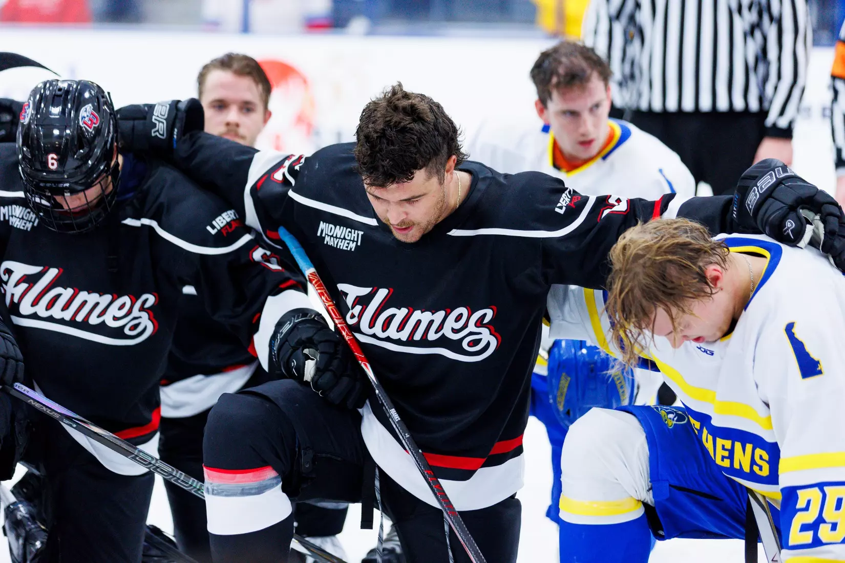 The Liberty Men’s D1 Hockey Team takes on Delaware at midnight for Midnight Mayhem in the Lahaye Ice Center on September 27th, 2025. (Photo by Grace Greer)