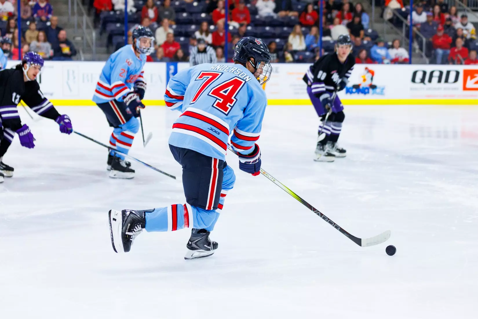 The Men’s D1 Hockey team takes on West Chester for the season opener in the Lahaye Ice Center on September 5th, 2025. (Photo by Grace Greer)