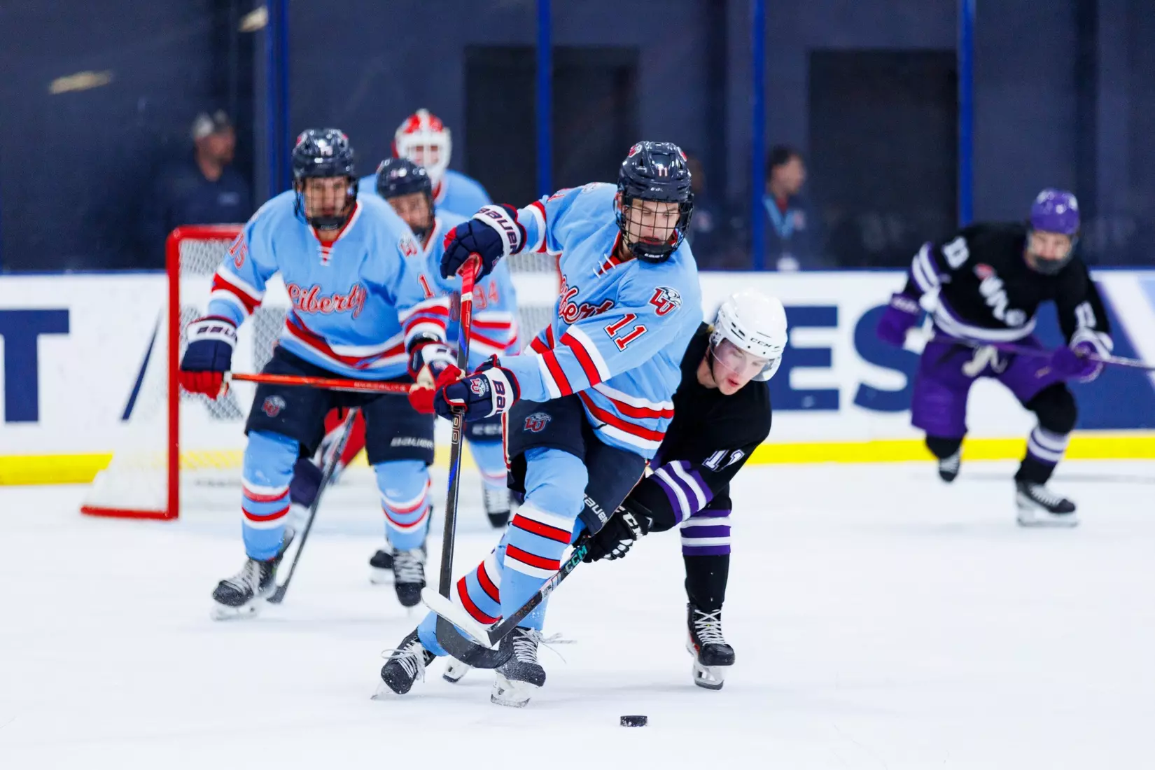 The Men’s D1 Hockey team takes on West Chester for the season opener in the Lahaye Ice Center on September 5th, 2025. (Photo by Grace Greer)