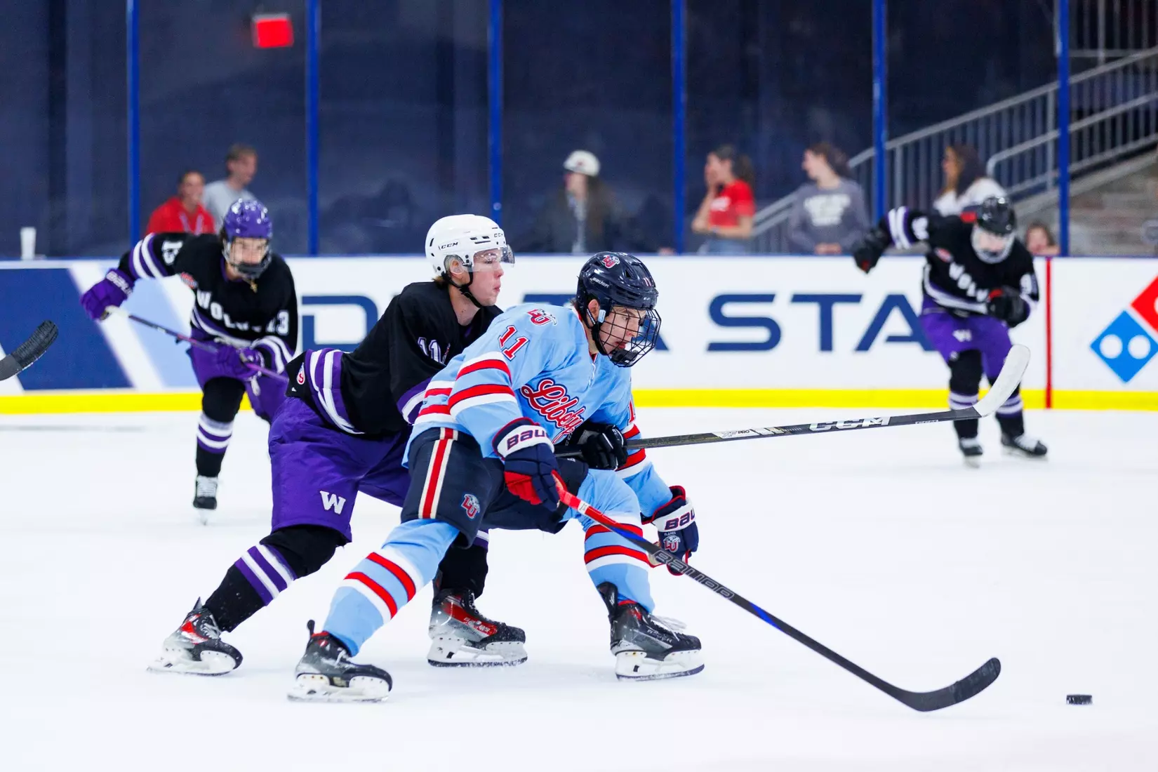 The Men’s D1 Hockey team takes on West Chester for the season opener in the Lahaye Ice Center on September 5th, 2025. (Photo by Grace Greer)