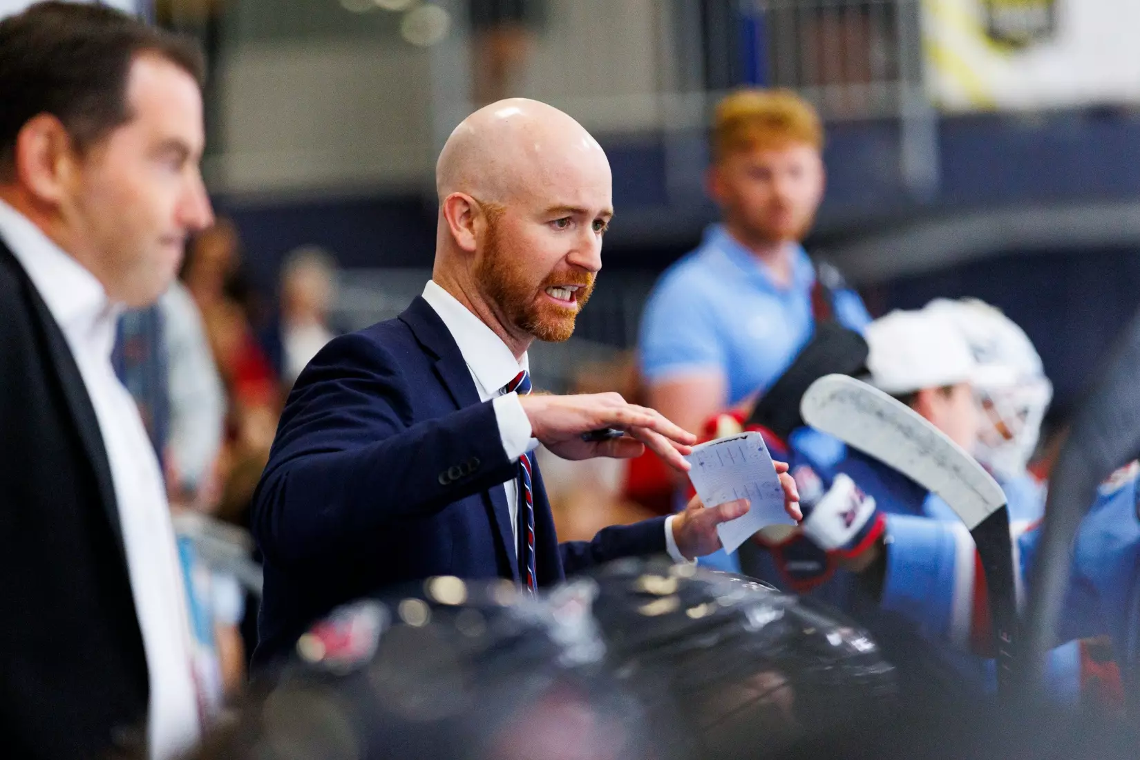 The Men’s D1 Hockey team takes on West Chester for the season opener in the Lahaye Ice Center on September 5th, 2025. (Photo by Grace Greer)