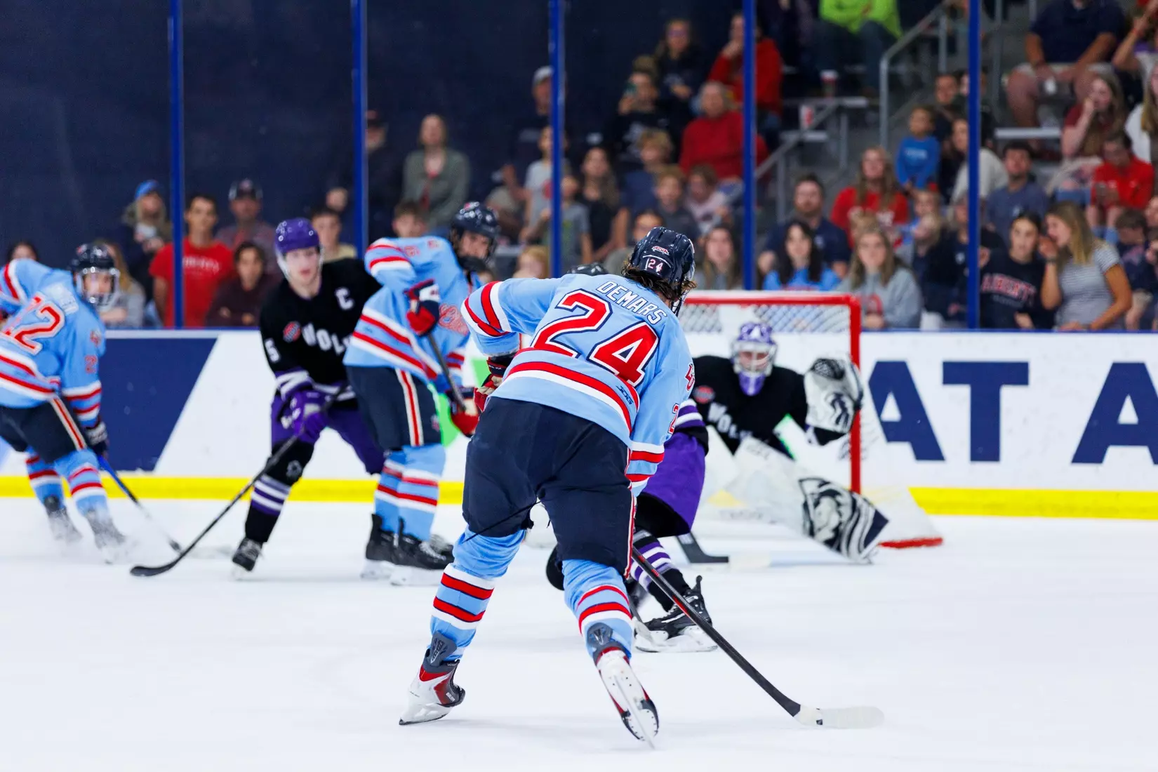 The Men’s D1 Hockey team takes on West Chester for the season opener in the Lahaye Ice Center on September 5th, 2025. (Photo by Grace Greer)